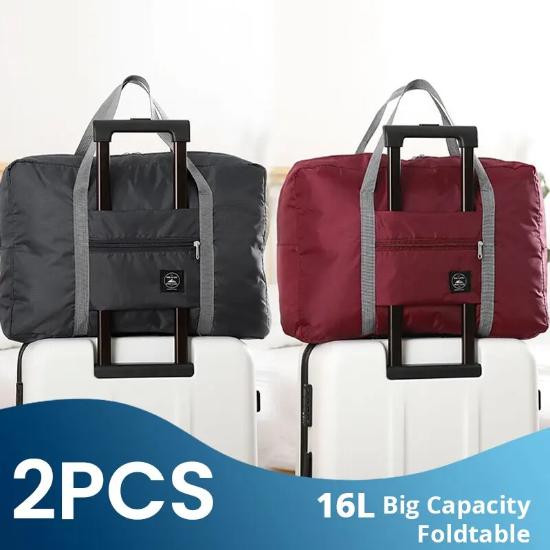 2 Pack Foldable Travel Duffel Bag for Airlines Carry on Bag Weekender Overnight Hospital Tote Bag Gym Duffel Bag Women Men