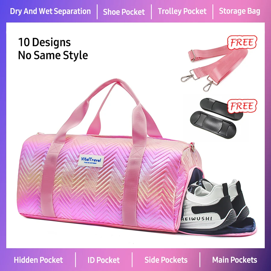 Sports Gym Bag for Men and Women, Travel Duffel with Dry Wet Pocket and Shoe Compartment, Foldable Storage Bag