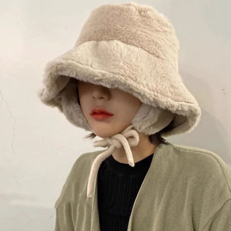 Bomber Winter Warm Bucket Hat Hats For Women Golf Cap Hiking Hat Fur Hat Winter Hat Barrel Cap Cotton Fabric Ear Protection Cap