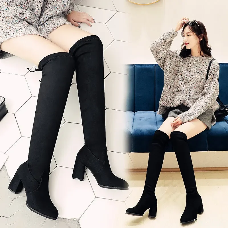 Over-the-knee Boots Women Stretch Knit Long Socks Boots New Casual Black Sexy Nightclub Platform Shoes Autumn Boots Women Bottes