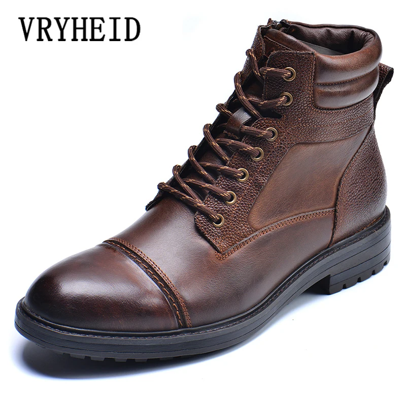 VRYHEID High Quality Men Boots Genuine Leather Autumn Winter High Top Shoes Business Casual British Ankle Boots Big Size 7.5-13