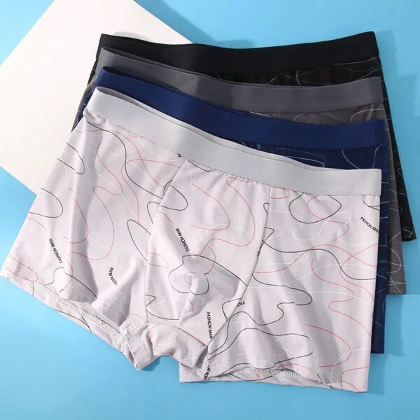 Man Boxers Line Printed Underpants U Convex Panties Fashion Comfortable Shorts Mens Solid Breathable Underwear Large Size 100kg