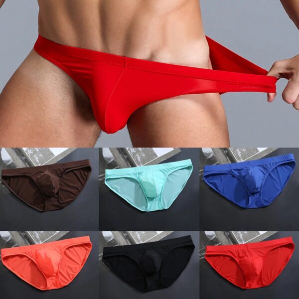 Men Summer Ice Silk Briefs Male Solid Color Low Waist U Convex Pouch Panties Casual Ultra Thin Elastic Underpants Lingerie