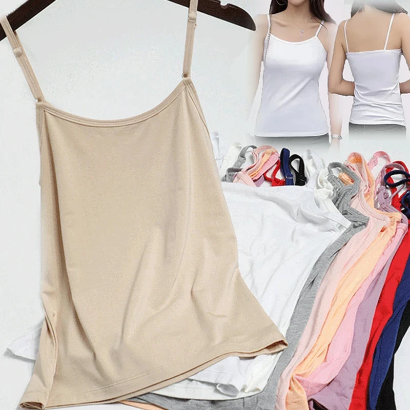 New Women Camisoles Summer Girl Sexy Strap Cotton Sleeveless Thin Camisole Vest Solid Top All-match Base Vest Tops Female Undies