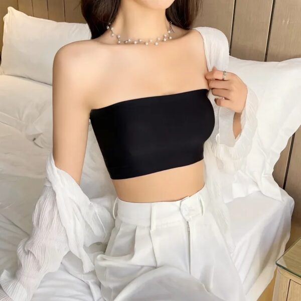 One Piece Sexy Tube Tops Women Strapless Push Up Bra Lingerie Ice Silk Thin Seamless Word Sling Black White Bralette Top