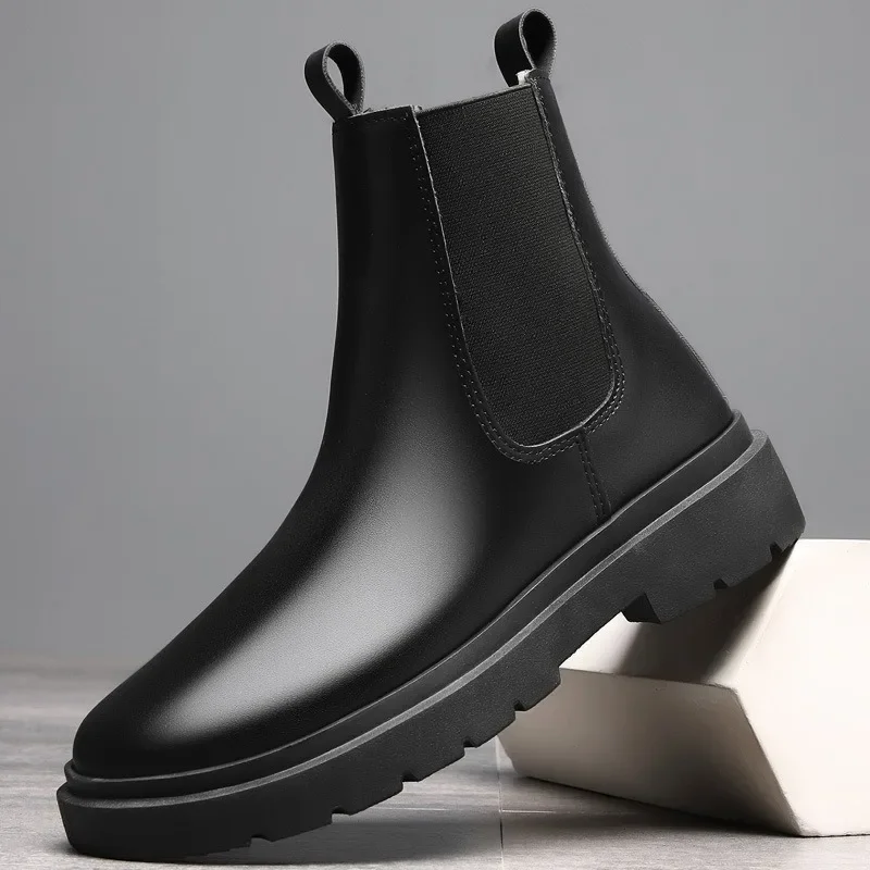 2024 New Winter Men Chelsea Boots Fashion Motorcycle Ankle Boot Luxury Leather Boots for Men Non-slip Platform Boots Botas Mujer